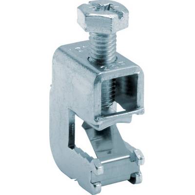 Metal clip with screw, suitable for securing objects. Square opening and robust construction for secure holding.