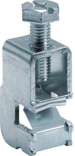 A metal clamp for securing objects, consisting of a screw and mounting bracket. Typical for industrial applications.