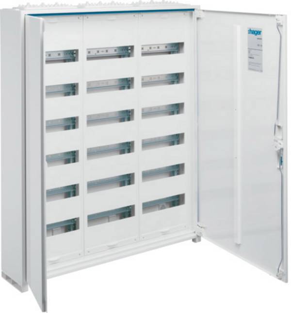Hager FWB63S FWB63S Field distributor Surface-mount, Flush mount, Semi-recessed No. of partitions = 216 No. of rows = 18 Content 1 pc(s)
