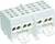 White, modular plug-in terminal block with multiple connection holes, suitable for electrical installations.