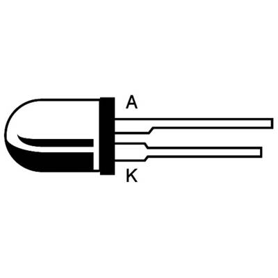 Diagram of a light-emitting diode (LED) with two terminals, anode 'A' and cathode 'K', showing polarity.