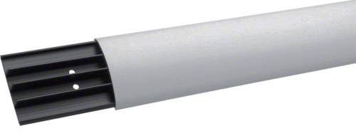 Grey, cylindrical object with an open, black end cap showing two holes. Potentially a covered pipe.