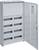 An open white electrical distribution board with multiple rows for fuses or switches, without any elements inserted.