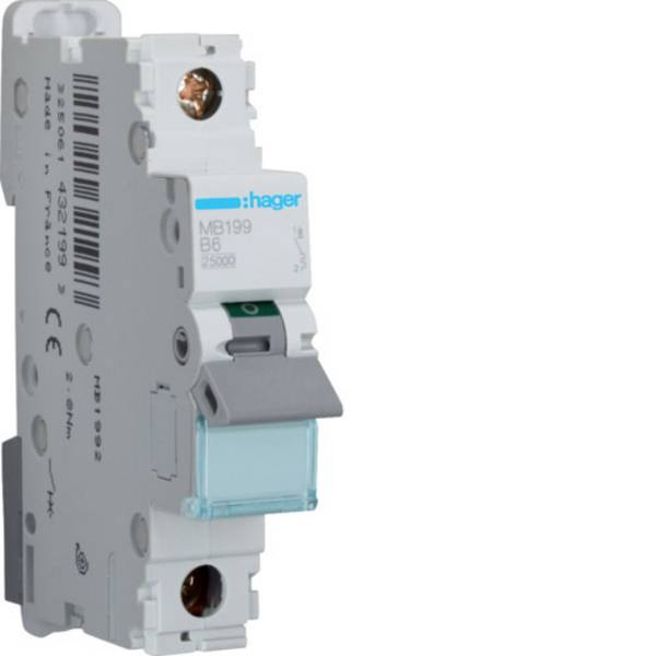 Hager MB199 MB199 Circuit breaker 1-phase 1-pin 6 A 230 V, 400 V