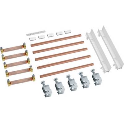 A set of copper connecting rods, holders and screws, suitable for electrical installations. Contains multiple components for mounting.