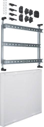 Metal frame kit with screws, brackets and cover plate, likely for mounting or integration into an electrical control cabinet.