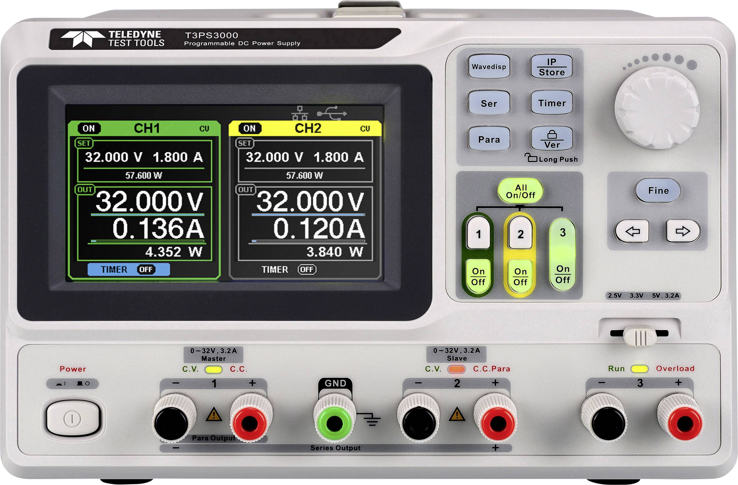 Teledyne LeCroy T3PS3000 Bench PSU (adjustable voltage) 0 – 32 V 0 – 3.2 A USB device, LAN No. of outputs 3 x