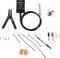 Electrical diagnostic kit with pliers, cables, and adapters for vehicle repair. Varied colour plugs clarify connections.
