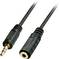 A black audio cable with a 3.5 mm plug on the left and a socket on the right. Suitable for headphones or speakers.