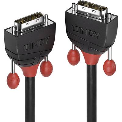Two black cables with red plugs and DVI connectors. Possible accessory for computer monitors or projectors.