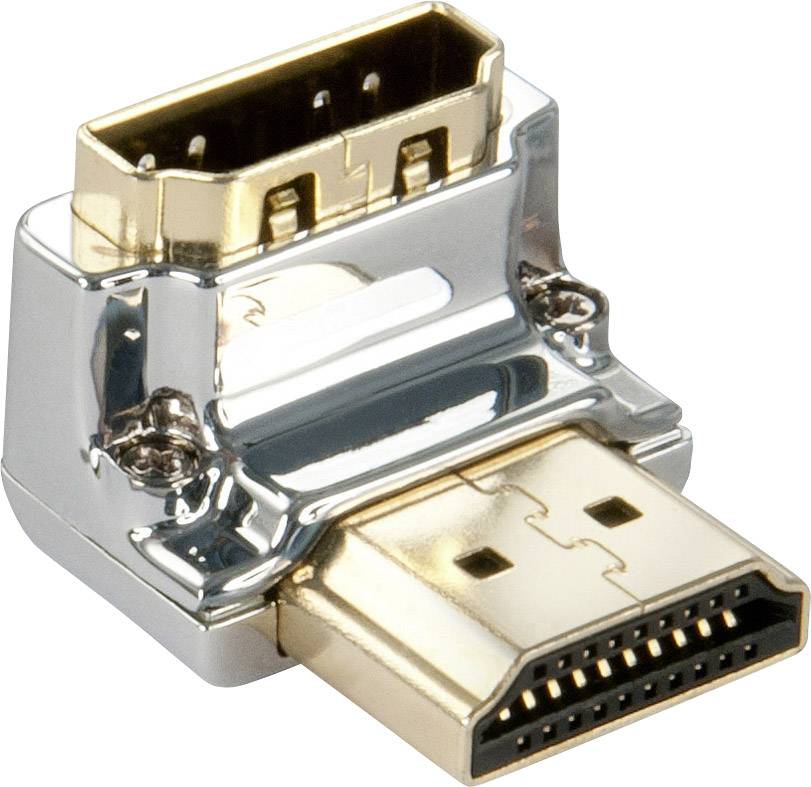 An HDMI adapter with gold-plated connectors, specifically designed for connecting HDMI cables with different plug types.