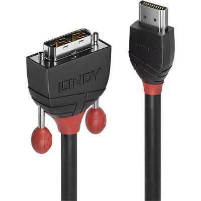 'A black and red cable with HDMI and DVI connectors, suitable for connecting audio and video devices.'