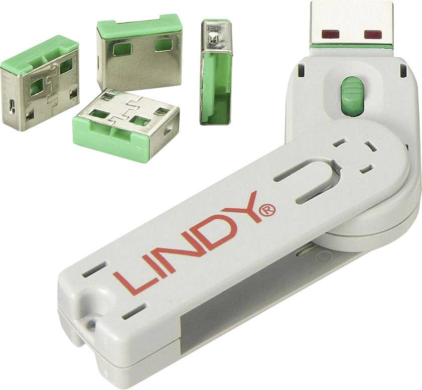 Image of LINDY USB port lock USB-Lock + Key 4-piece set Green incl. 1 key 40451