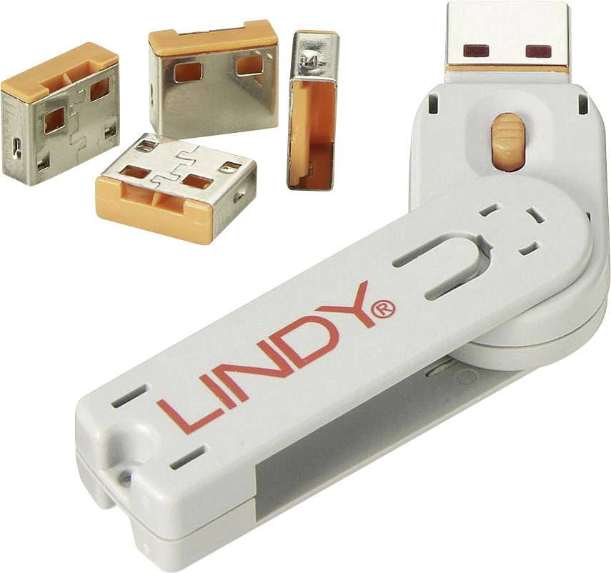 LINDY USB port lock USB-Lock + Key 4-piece set Orange incl. 1 key 40453