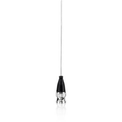 A long, thin metal aerial with a black base, suitable for radios or cars, on a white background.