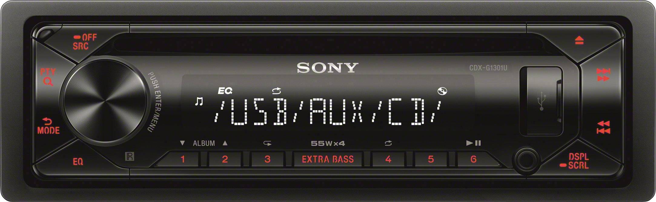 CD Player, USB/ AUX Input, 4 x 55 W, Extra Bass Sony CDXG1300U.EUR Car Stereo Red