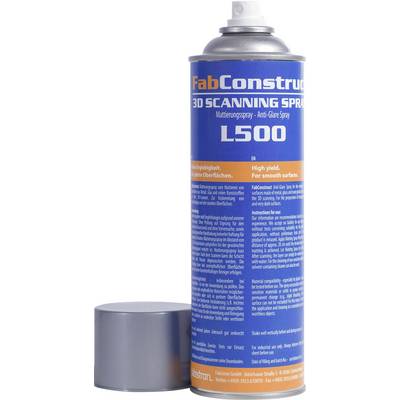Can of 'FabConstruct 3D Scanning Spray L500' for use on smooth surfaces. Spray offers high coverage.