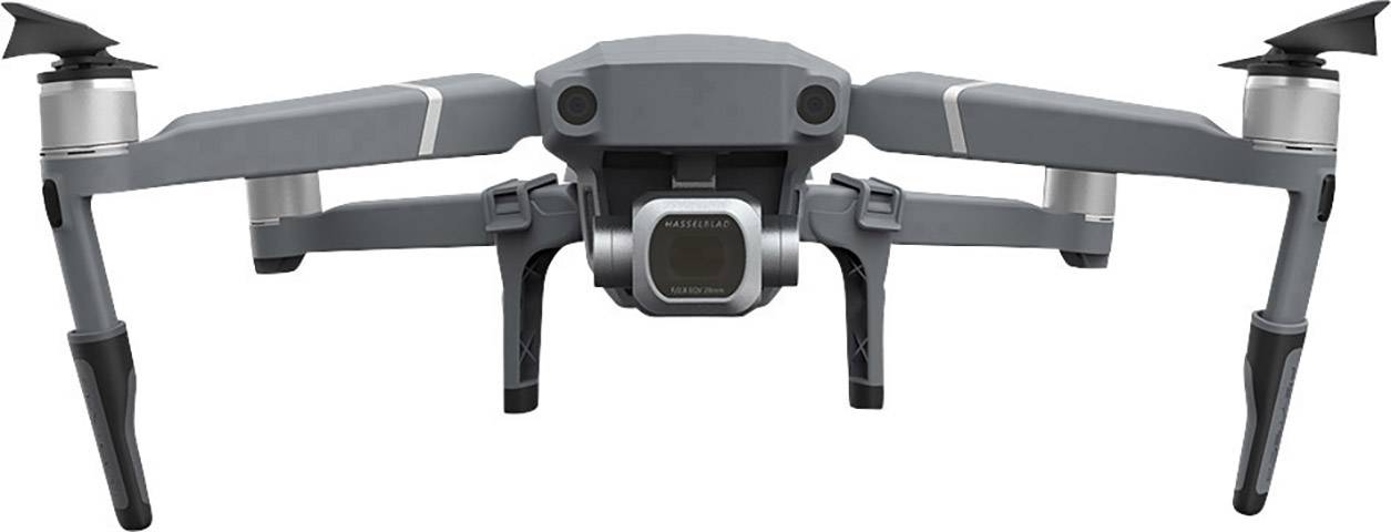 A grey drone with four propellers, foldable design and camera at the front, ready for takeoff.