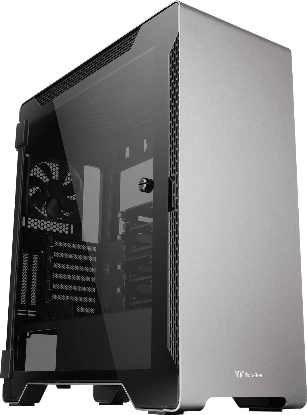 Thermaltake A500 Tempered Glass Midi tower PC casing Silver, Black 3 built-in fans, Window, Dust filter
