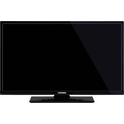 A black flat-screen television with 'Telefunken' written on the front. The screen is switched off.
