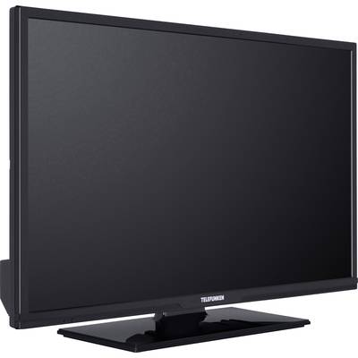 A flat-screen television by Telefunken with a black frame and a stand.
