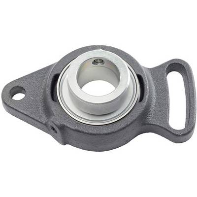A flat housing bearing with a grey metal casing and central bearing aperture. Suitable for industrial applications.