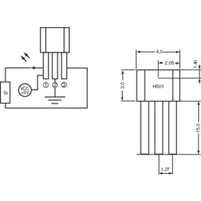 PIC Hall effect sensor H501 3.8 - 24 V DC Reading range: +4 - +35 mT TO-92-UA  Soldering  