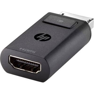 A black HDMI adapter with HP logo.