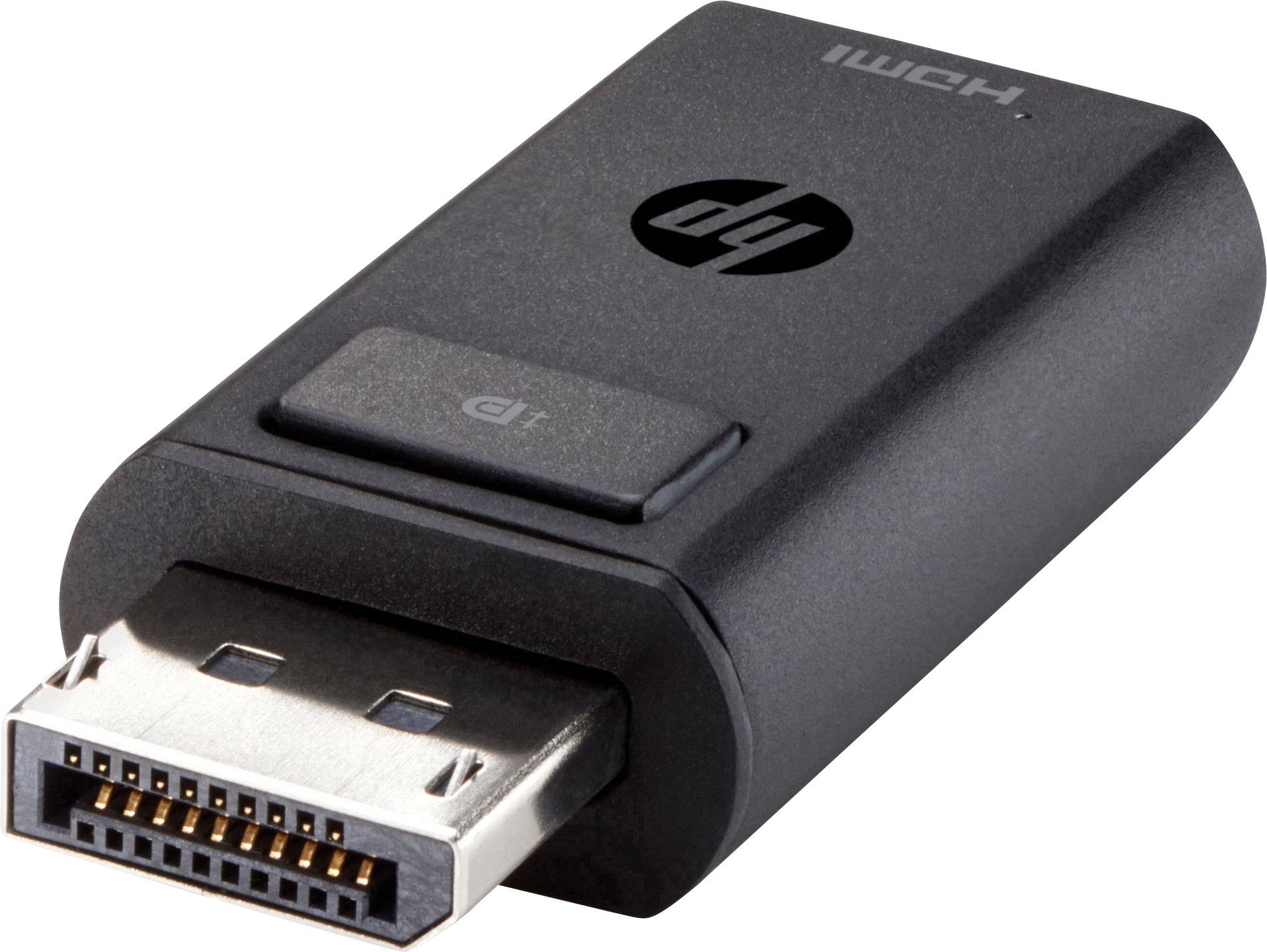 A black HDMI adapter with HP logo, for connecting video devices.