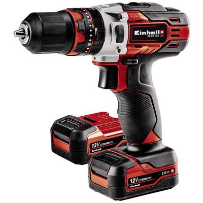 Cordless drill with ergonomic handle and two interchangeable 12V lithium-ion batteries, suitable for DIY projects.