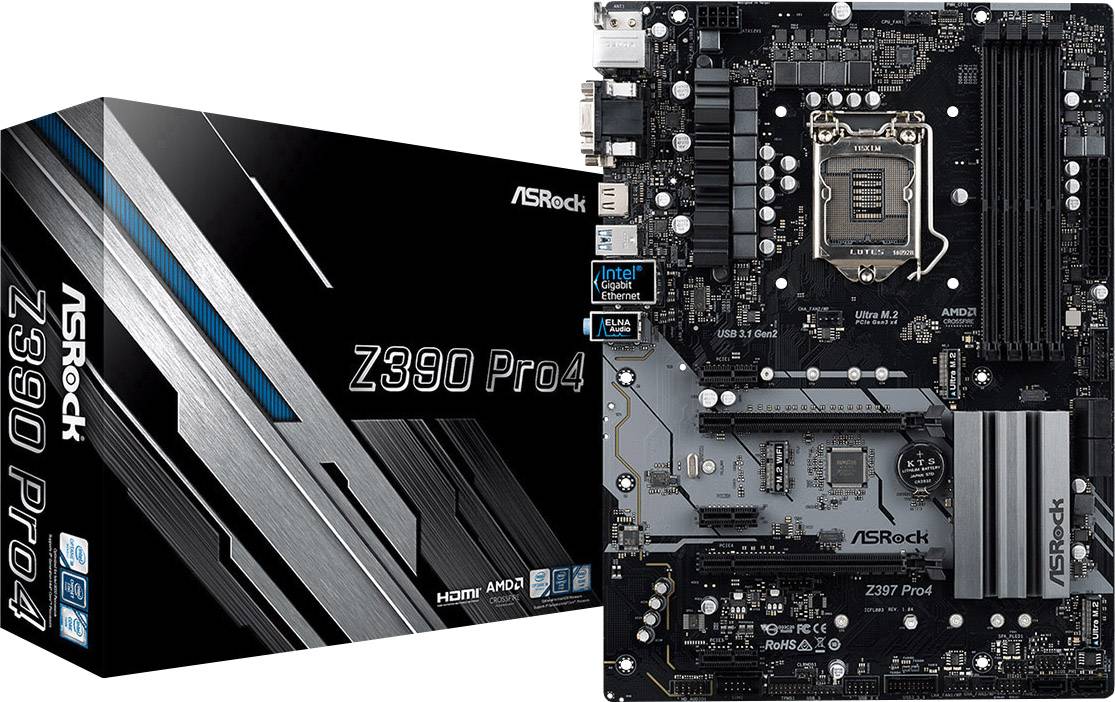 ASRock Z390 PRO 4 Motherboard PC base Intel® 1151v2 Form factor ATX Motherboard chipset Intel® Z390