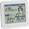 Digital thermometer shows weather forecast, outside temperature 26°C, indoor temperature 20°C, and humidity 57% outside, 65% inside.