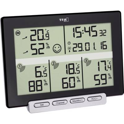 Digital thermometer and hygrometer shows: Indoor temperature 20.9°C, humidity 52%, time 15:45, date 29/01/16.