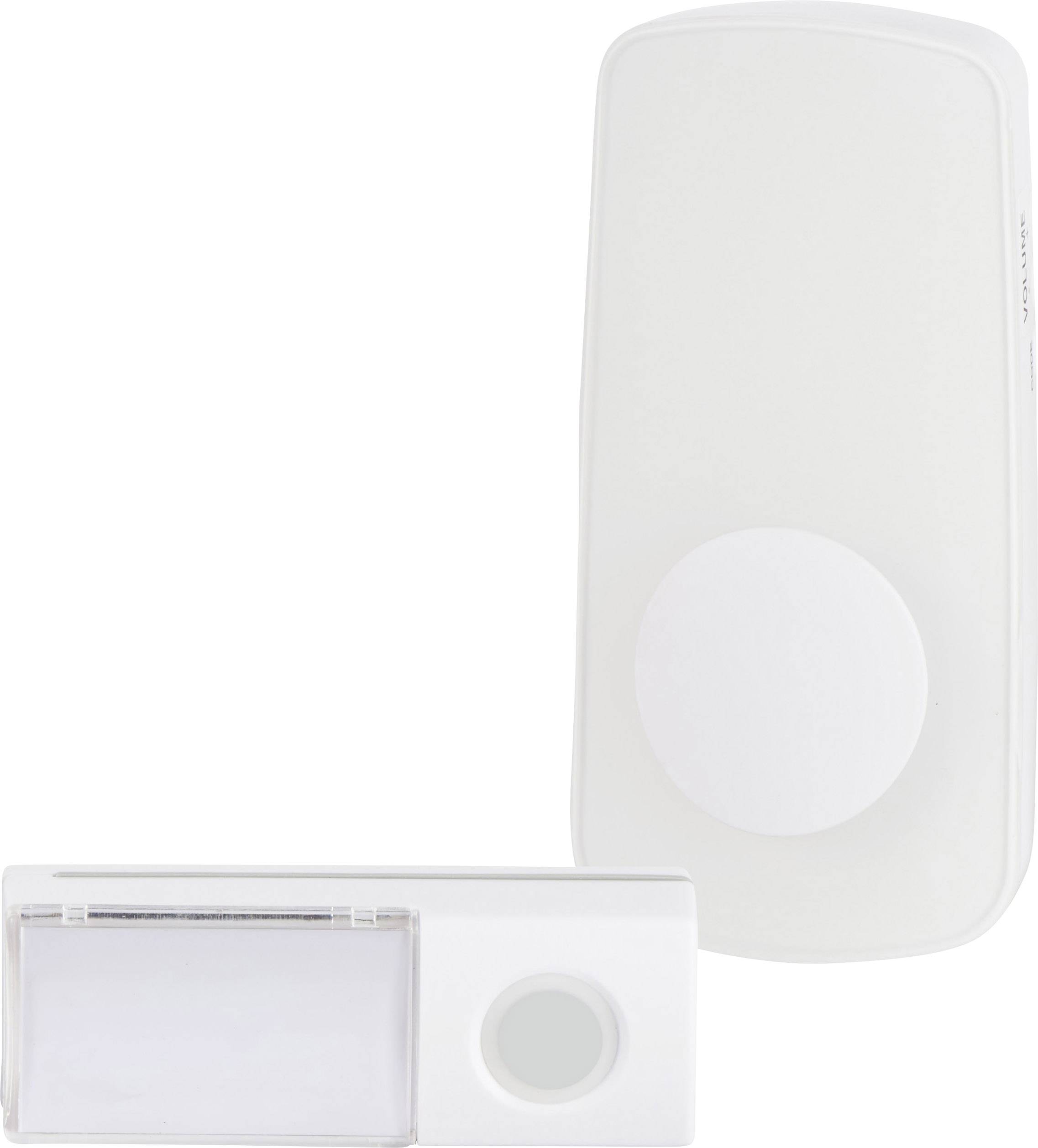 A white, rectangular door or window sensor with rounded edges, consisting of two parts for monitoring opening states.