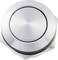 A round, silver stainless steel switch with a flat profile and rounded edges.