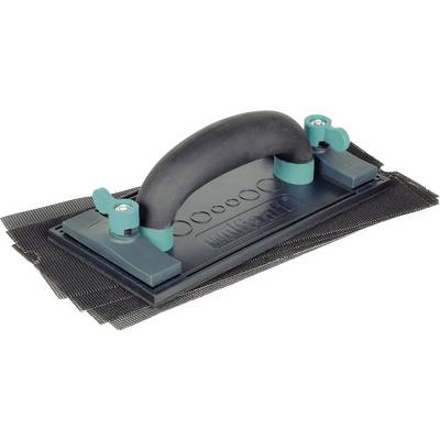 A black hand-held grinding tool with a handle and greenish fixings, suitable for grinding work on surfaces.