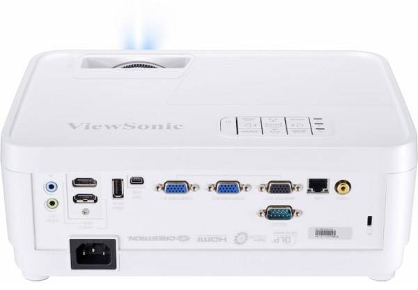 Projector rear panel with multiple ports, including HDMI, USB, VGA and audio. Ideal for connecting to various devices.