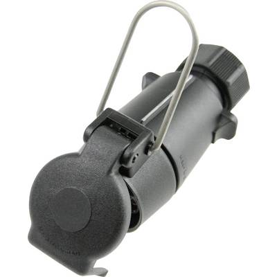 A black, cylindrical container with a removable lid, metal handle and screw cap, likely used for transporting liquids.