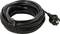 Black extension lead with a plug on one end, coiled. Suitable for indoor or outdoor use.