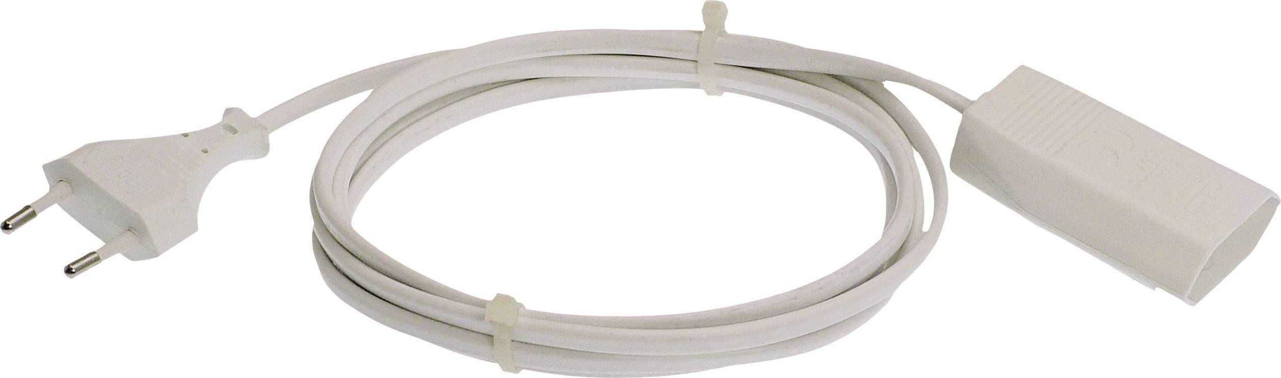 White network cable with Euro plug and socket, suitable for connecting electrical devices to European power outlets.