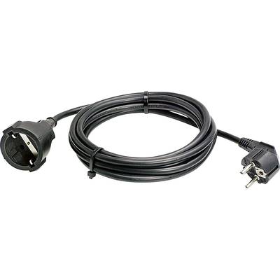 Black extension lead with a socket on one end and a plug on the other. Suitable for European power sockets.