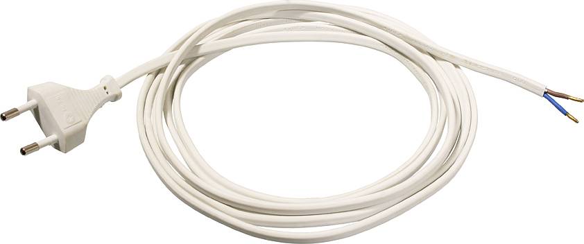 White electrical connection cable with Euro plug on one side and open ends on the other side, ready for installation.