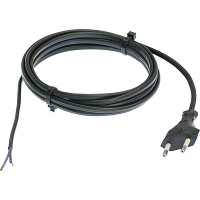 A black network cable with a European plug on the right-hand side and exposed wire ends on the left-hand side.