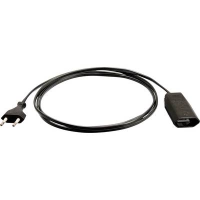 A black power cable with a two-pin plug on the left and a rectangular connector on the right.