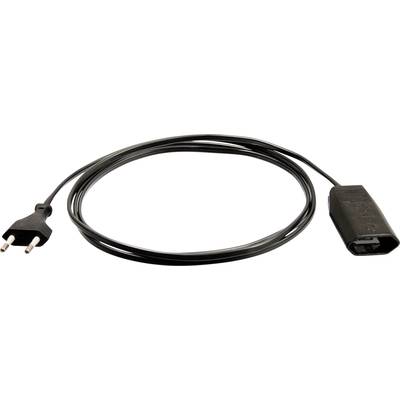 Black network cable with a two-pole plug on the left side and a rectangular adapter on the right side.