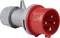 A red, industrial plug with multiple contact pins, used for electrical connections in industrial environments.