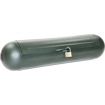 A green, cylindrical container with a small padlock attached to it.