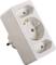 White socket with two additional side plug sockets, suitable for connecting multiple electrical devices.