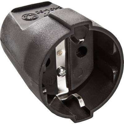 Black adaptor plug; converts round to flat pins. Primarily used for electrical devices in different countries.
