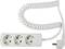 Triple socket with white spiral cable and Schuko plug, suitable for connecting multiple electrical devices to a single socket.